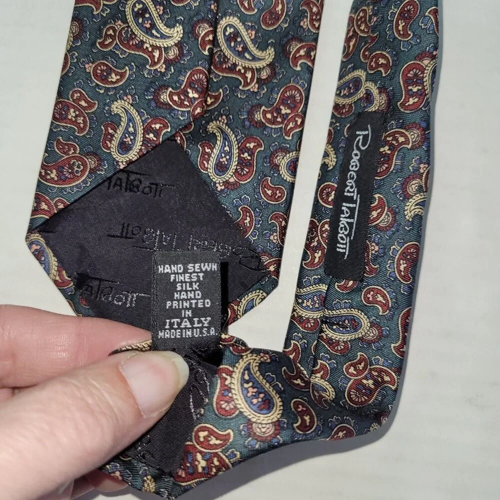 Robert Talbott Silverwoods Tie Mens One Size Paisley Print Silk Handmade Necktie